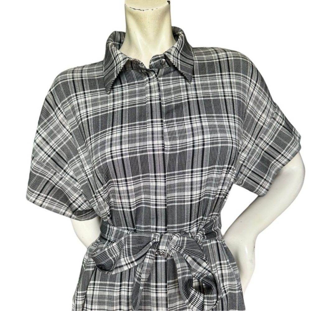Alice + Olivia Lucette Plaid Belted Mini Dress Black & Gray Size Large - Picture 5 of 11